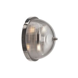 Skinny ribbed Grafton globe flush fitting bathroom light in nickel metal finish