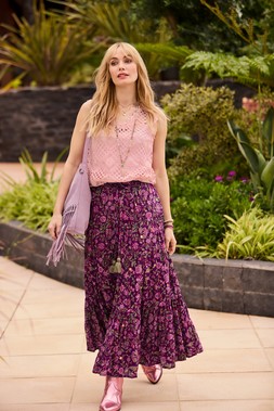Liliana Crochet Vest £45, Heidi Tiered Maxi Skirt £50