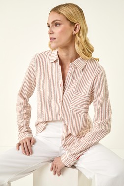 Roman Camel Textured Stripe Collared Shirt