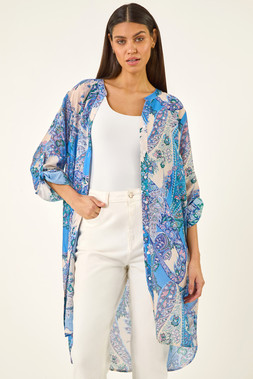 Roman Blue Paisley Print Longline Blouse