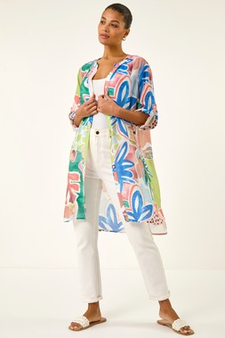 Roman Abstract Print Button Longline Blouse