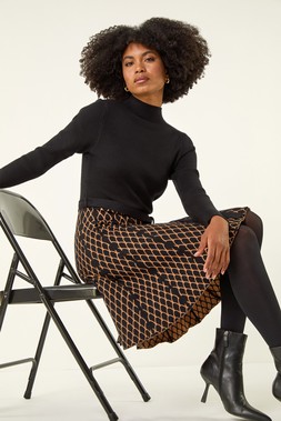 Roman Camel Contrast Skirt Ribbed Jumper Dress