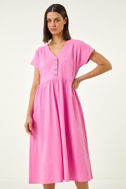 Roman Linen Look Button Midi Dress