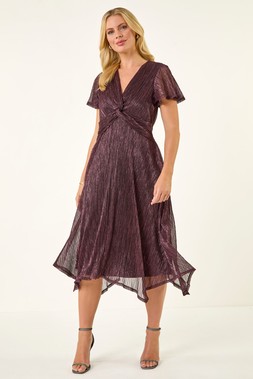 Roman Petite Pink Shimmer Twist Front Midi Dress