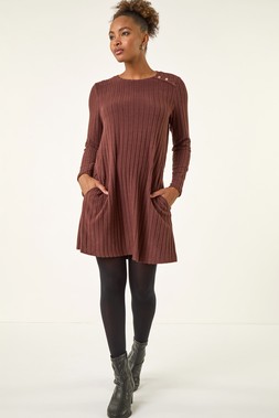 Roman Chocolate Textured Ribbed Swing Dress
