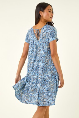 Roman Petite Blue Paisley Pocket Swing Dress