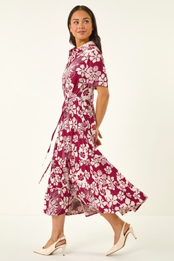 Roman Petite Red Floral Shirt Dress