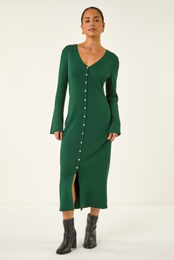 Roman Petite Forest Knitted Button Detail Midi Dress
