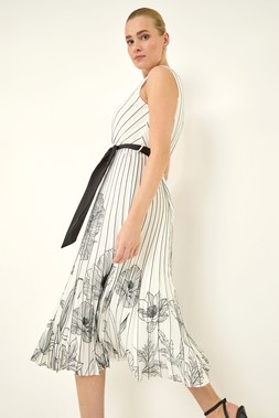 Roman Ivory Border Print Pleated Midi Dress