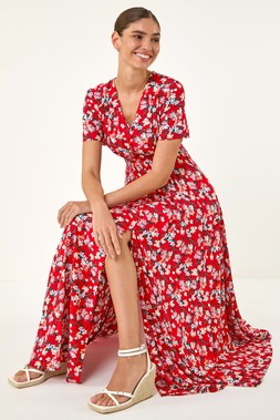 Roman Floral Print Button Midi Dress
