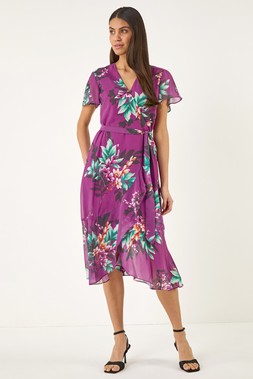 Roman Floral Print Wrap Dress