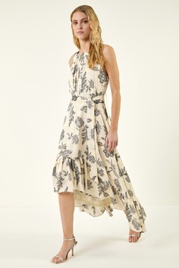 Roman Floral Jacquard Halter Dress