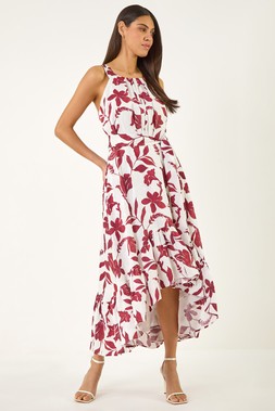 Roman Floral Print Wrap Twist Midi Dress