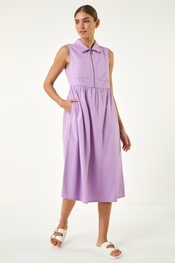 Roman Lilac Collared Zip Front Midi Dress