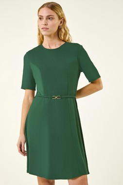 Roman Green Belted Fit & Flare Dress