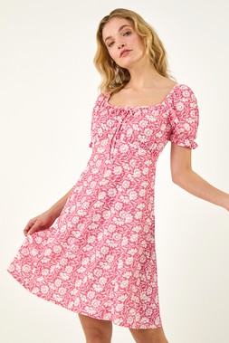 Dusk Light Pink Floral Tie Front Dress