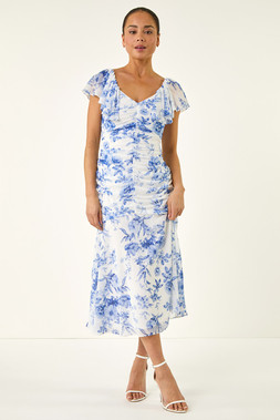 Roman Petite Floral Print Tiered Midi Dress