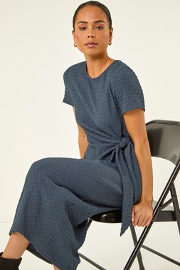 Roman Petite Grey Textured Tie Side Dress