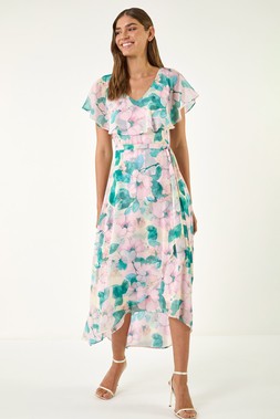 Roman light pink Floral Chiffon Dress