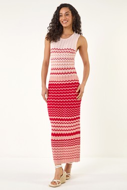 Dusk Red Zig Zag Knitted Midi Dress