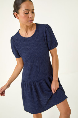 Roman Petite Navy Textured Low Hem Dress