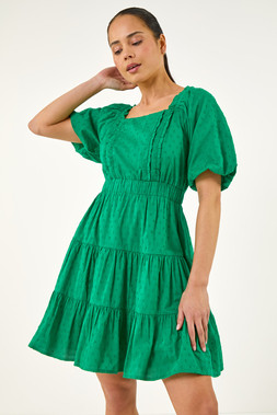 Roman Petite Green Dobby Puff Sleeve Dress