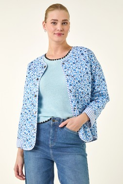 Roman Blue Floral Quilted Jacket