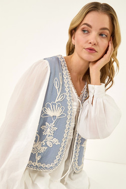 Dusk Light Blue Floral Embroidered Waistcoat
