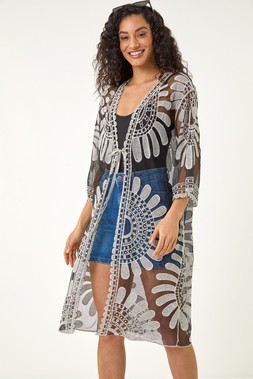 Dusk Black Floral Crochet Lace Kimono