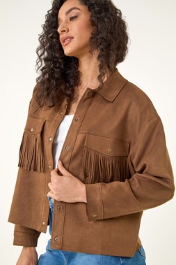 Dusk Chocolate Faux Suede Tassel Jacket