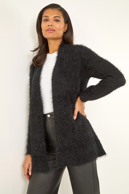 Roman Black Fluffy Long Sleeve Cardigan