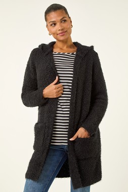 Roman Black Fluffy Hooded Cardigan