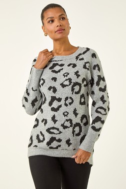 Roman Grey Jacquard Animal Print Jumper