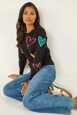 Roman Black Heart Print Knitted Jumper