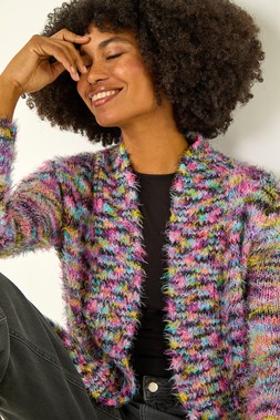 Roman Purple Fluffy Longline Cosy Cardigan