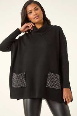 Roman Black Sparkle Pocket Poncho Jumper
