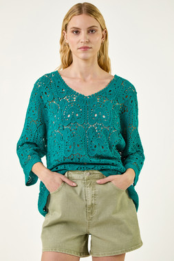 Roman Forest Cotton Crochet Tunic Top