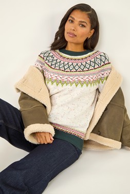 Multi Fairisle Frill Detail Stretch Jumper