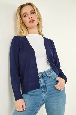 Roman Petite Navy Plain Stretch Cardigan