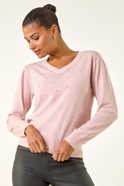 Roman Pink Pearl Sparkle Embellished Jumper