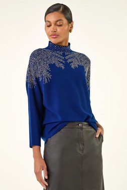 Roman Blue Sparkly Leaf Knit Jumper