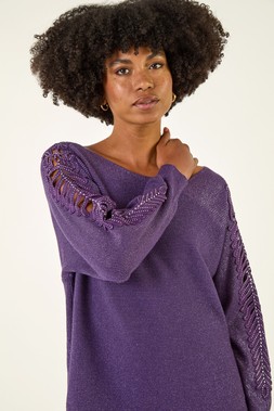 Roman Purple Shimmer Leaf Knit Jumper