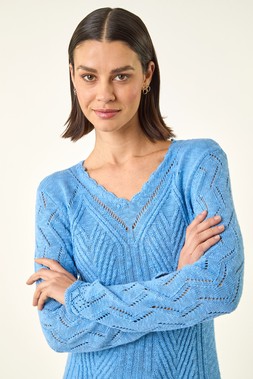 Roman Blue Scallop V-Neck Knit Jumper