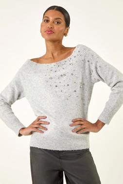 Roman Light Grey Embellished Soft Knit Jumper