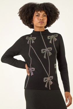 Roman Black Sequin Bow Knit Jumper