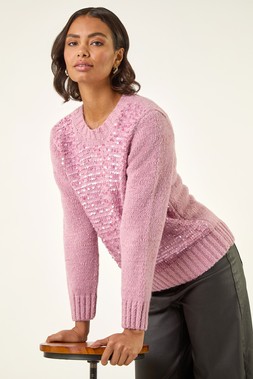 Pink Sparkly Crew Neck Knit Jumper