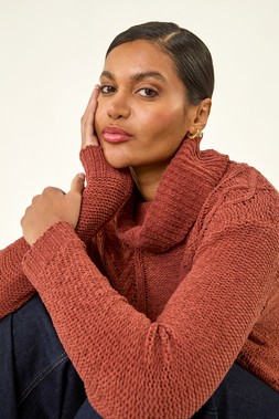 Roman Rust Chenille Roll Neck Knit Jumper