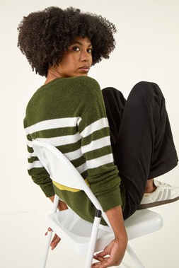 Roman Green Stripe Crew Neck Knit Jumper