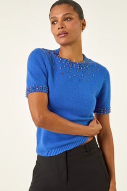 Royal Blue Embellished Knitted