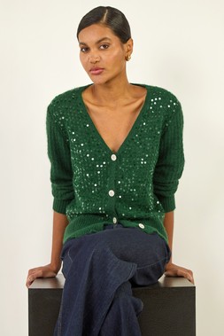 Roman Forest Buttoned Sparkly Knit Cardigan